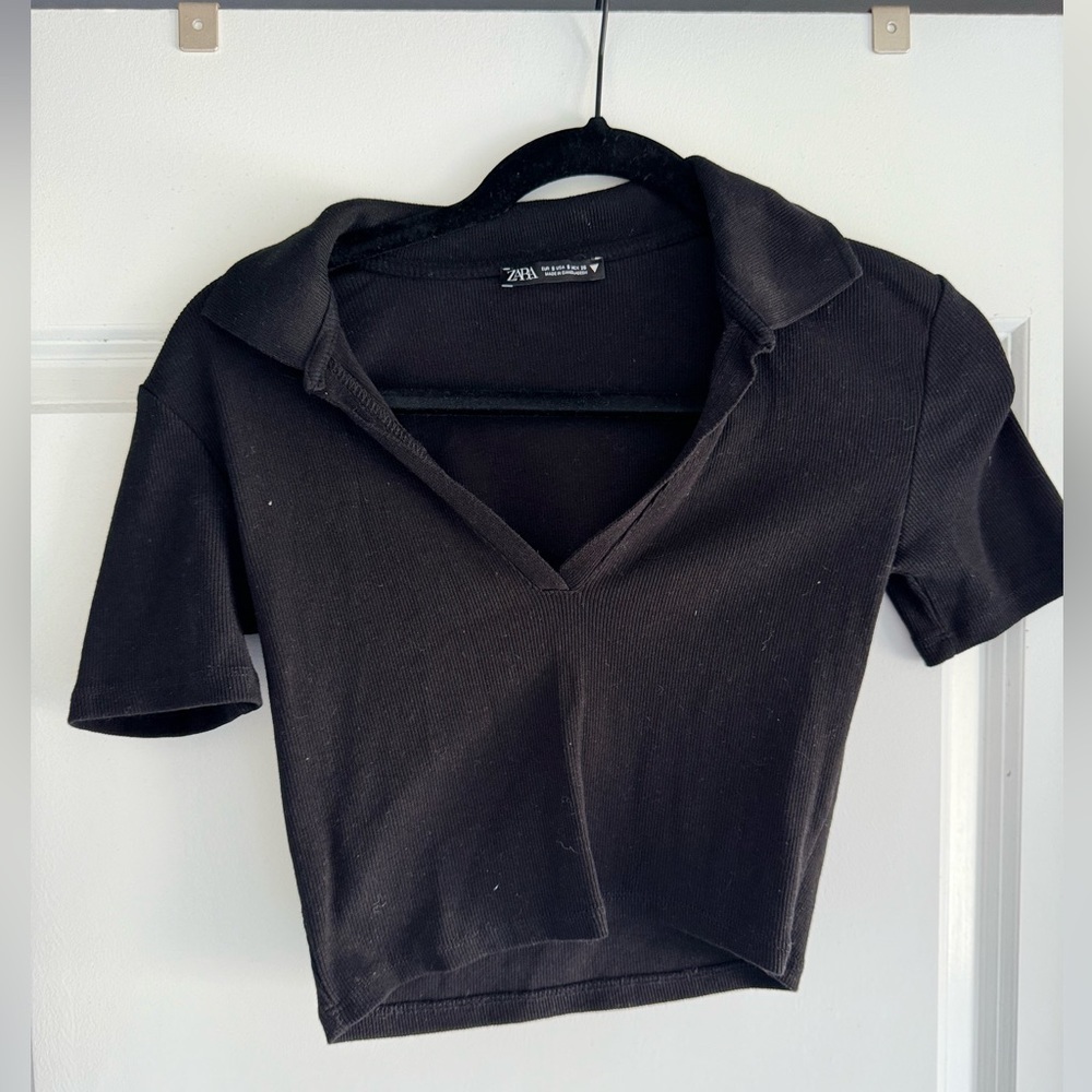 ZARA V-Neck Cropped Cotton T-Shirt
